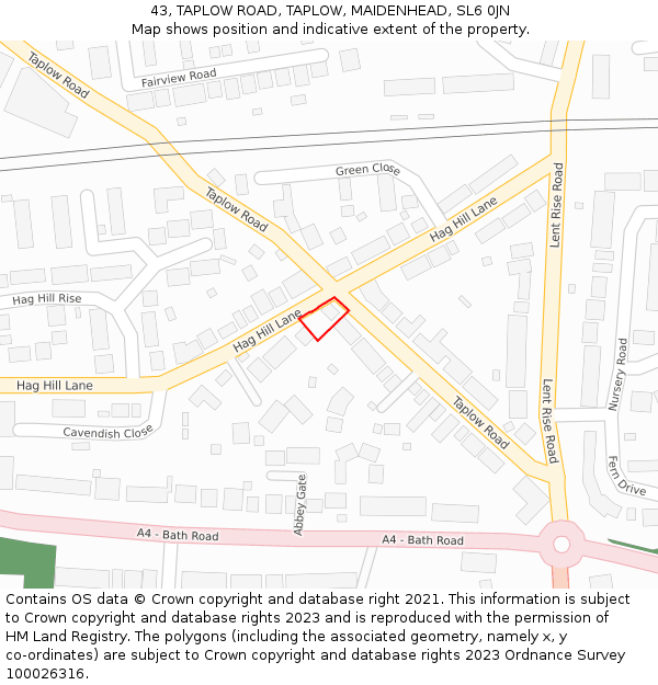 43, TAPLOW ROAD, TAPLOW, MAIDENHEAD, SL6 0JN: Location map and indicative extent of plot