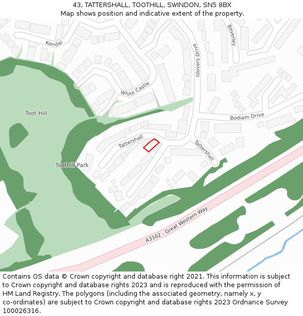 43, TATTERSHALL, TOOTHILL, SWINDON, SN5 8BX: Location map and indicative extent of plot