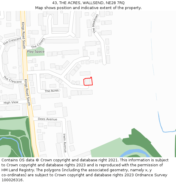 43, THE ACRES, WALLSEND, NE28 7RQ: Location map and indicative extent of plot