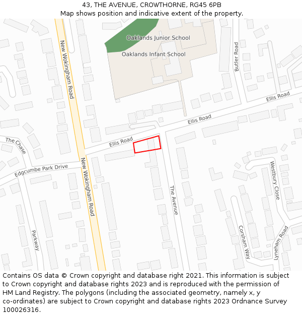 43, THE AVENUE, CROWTHORNE, RG45 6PB: Location map and indicative extent of plot