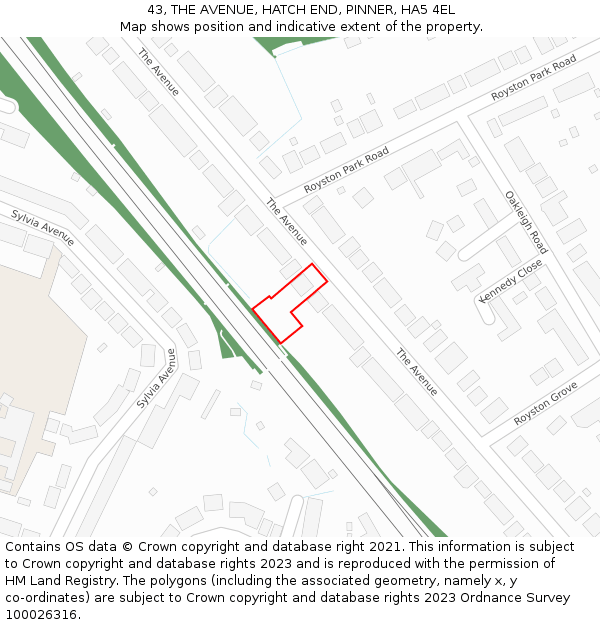 43, THE AVENUE, HATCH END, PINNER, HA5 4EL: Location map and indicative extent of plot