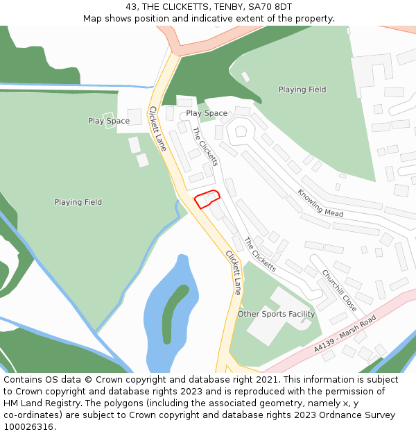 43, THE CLICKETTS, TENBY, SA70 8DT: Location map and indicative extent of plot