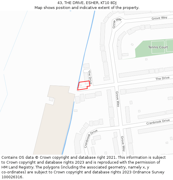 43, THE DRIVE, ESHER, KT10 8DJ: Location map and indicative extent of plot