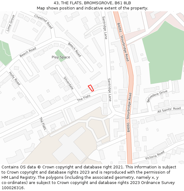 43, THE FLATS, BROMSGROVE, B61 8LB: Location map and indicative extent of plot