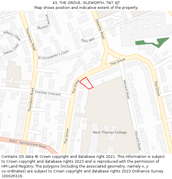 43, THE GROVE, ISLEWORTH, TW7 4JT: Location map and indicative extent of plot