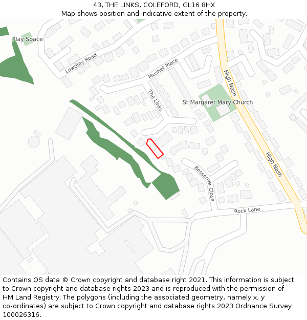 43, THE LINKS, COLEFORD, GL16 8HX: Location map and indicative extent of plot