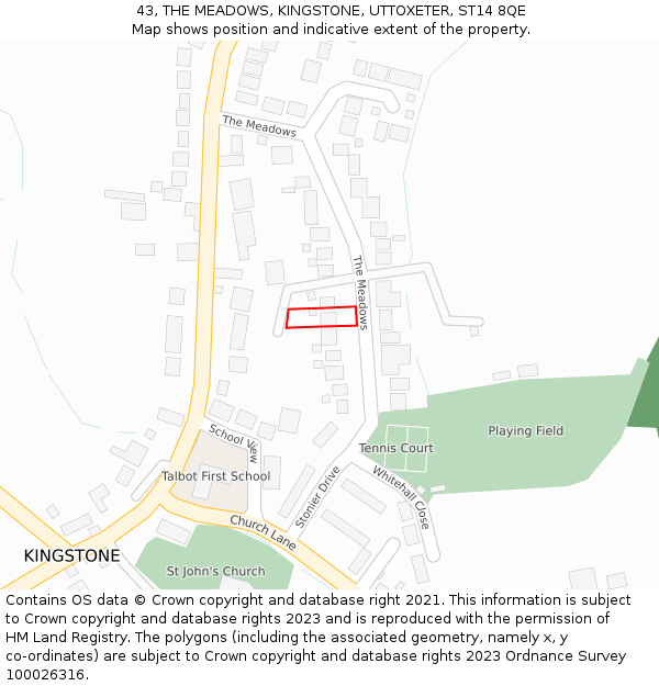 43, THE MEADOWS, KINGSTONE, UTTOXETER, ST14 8QE: Location map and indicative extent of plot
