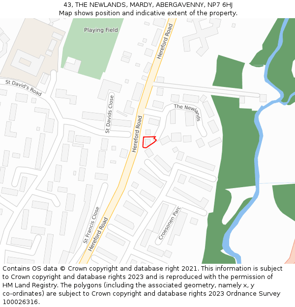 43, THE NEWLANDS, MARDY, ABERGAVENNY, NP7 6HJ: Location map and indicative extent of plot