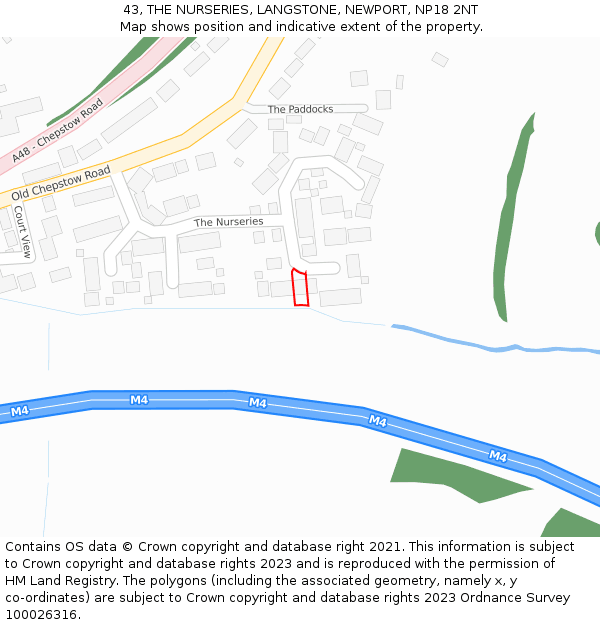 43, THE NURSERIES, LANGSTONE, NEWPORT, NP18 2NT: Location map and indicative extent of plot