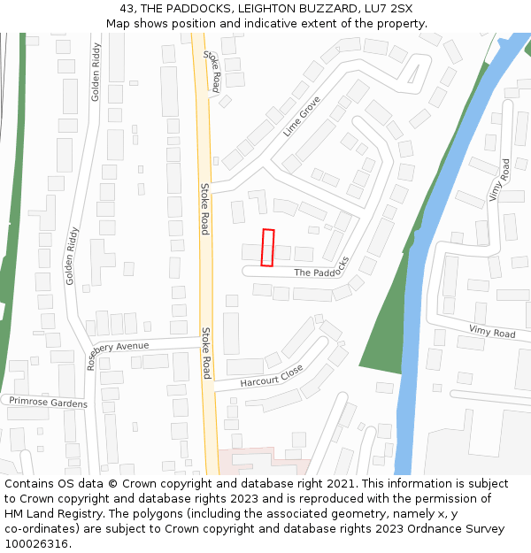 43, THE PADDOCKS, LEIGHTON BUZZARD, LU7 2SX: Location map and indicative extent of plot