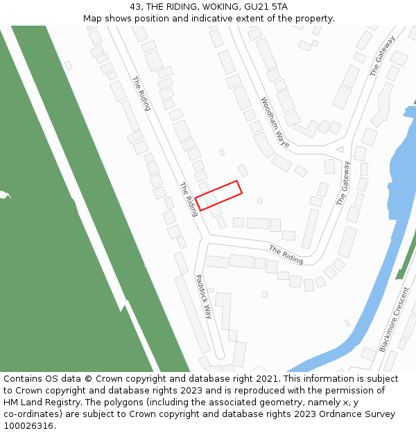 43, THE RIDING, WOKING, GU21 5TA: Location map and indicative extent of plot