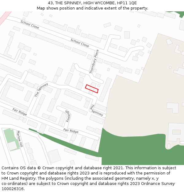 43, THE SPINNEY, HIGH WYCOMBE, HP11 1QE: Location map and indicative extent of plot