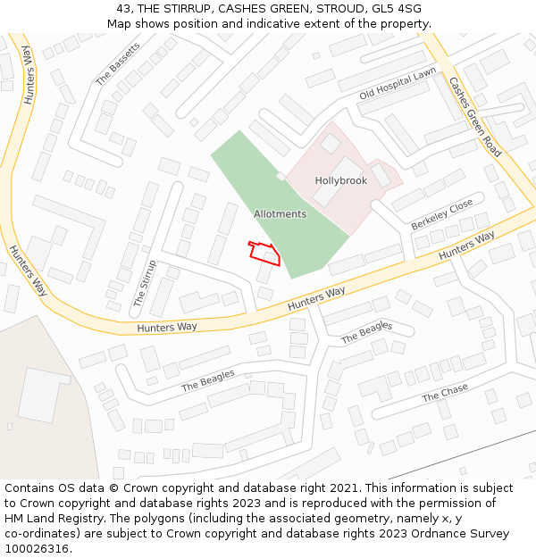 43, THE STIRRUP, CASHES GREEN, STROUD, GL5 4SG: Location map and indicative extent of plot