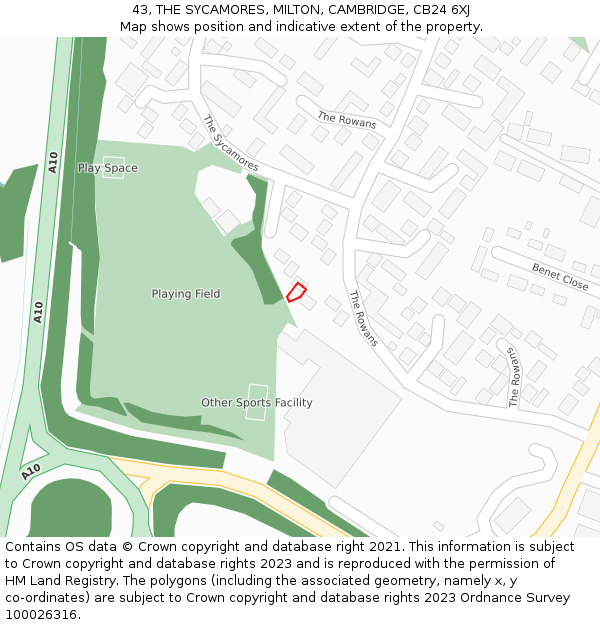 43, THE SYCAMORES, MILTON, CAMBRIDGE, CB24 6XJ: Location map and indicative extent of plot