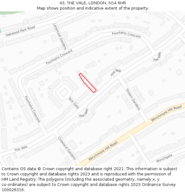 43, THE VALE, LONDON, N14 6HR: Location map and indicative extent of plot