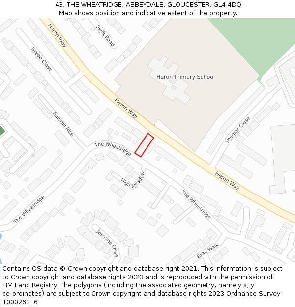 43, THE WHEATRIDGE, ABBEYDALE, GLOUCESTER, GL4 4DQ: Location map and indicative extent of plot