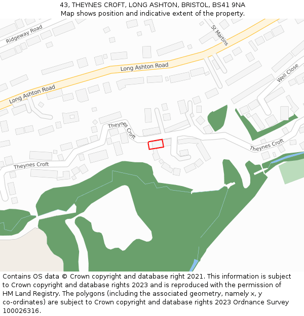 43, THEYNES CROFT, LONG ASHTON, BRISTOL, BS41 9NA: Location map and indicative extent of plot