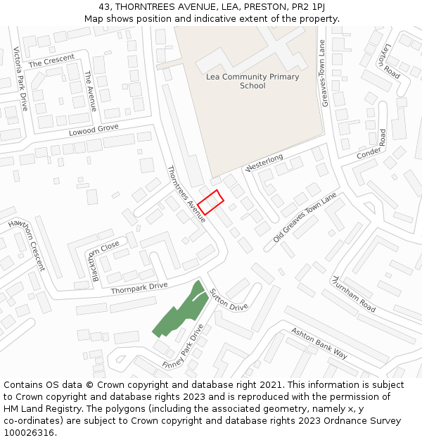 43, THORNTREES AVENUE, LEA, PRESTON, PR2 1PJ: Location map and indicative extent of plot