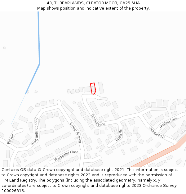 43, THREAPLANDS, CLEATOR MOOR, CA25 5HA: Location map and indicative extent of plot