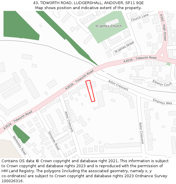 43, TIDWORTH ROAD, LUDGERSHALL, ANDOVER, SP11 9QE: Location map and indicative extent of plot