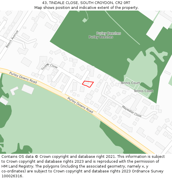 43, TINDALE CLOSE, SOUTH CROYDON, CR2 0RT: Location map and indicative extent of plot