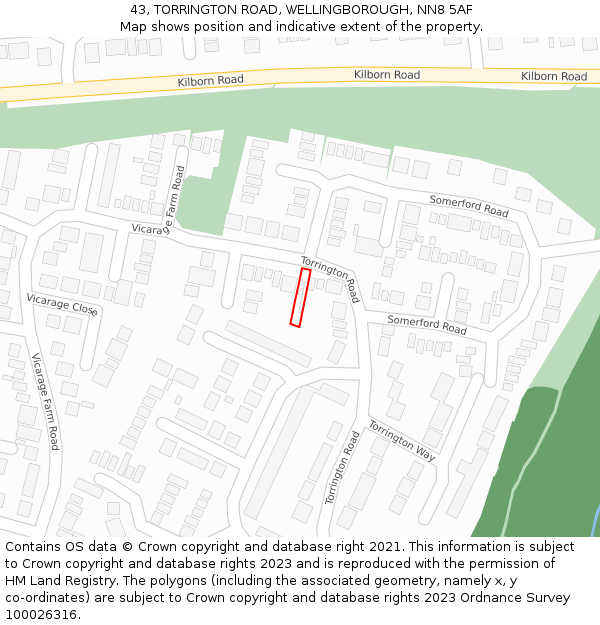 43, TORRINGTON ROAD, WELLINGBOROUGH, NN8 5AF: Location map and indicative extent of plot