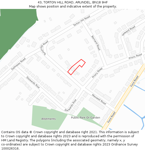 43, TORTON HILL ROAD, ARUNDEL, BN18 9HF: Location map and indicative extent of plot