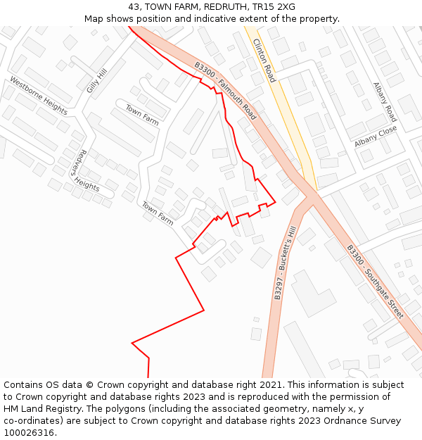 43, TOWN FARM, REDRUTH, TR15 2XG: Location map and indicative extent of plot