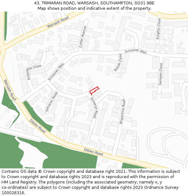 43, TRIMARAN ROAD, WARSASH, SOUTHAMPTON, SO31 9BE: Location map and indicative extent of plot