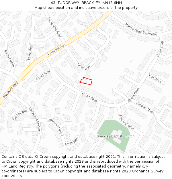 43, TUDOR WAY, BRACKLEY, NN13 6NH: Location map and indicative extent of plot