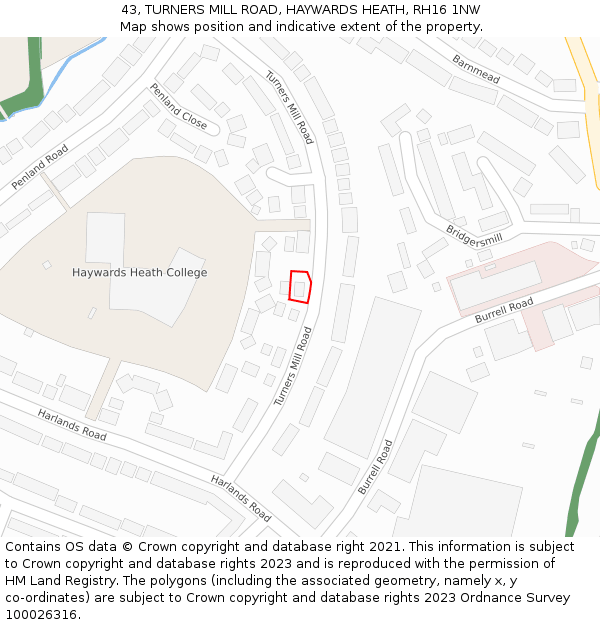 43, TURNERS MILL ROAD, HAYWARDS HEATH, RH16 1NW: Location map and indicative extent of plot