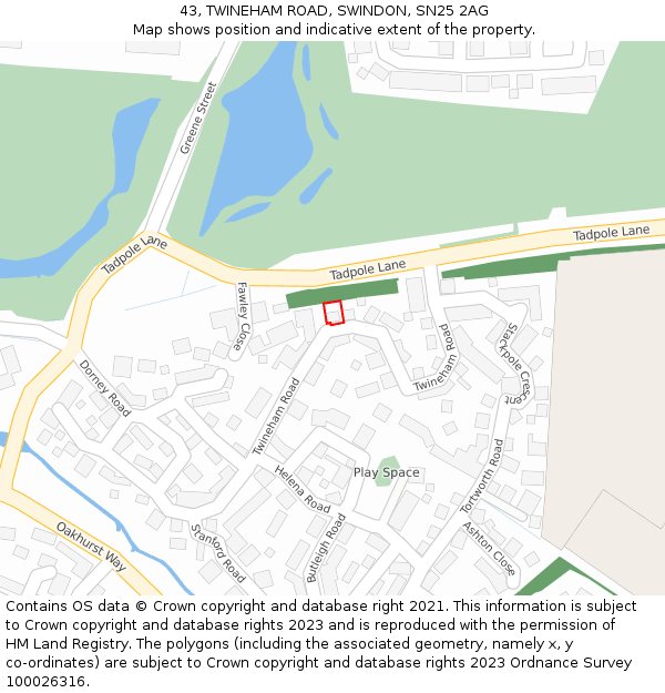 43, TWINEHAM ROAD, SWINDON, SN25 2AG: Location map and indicative extent of plot