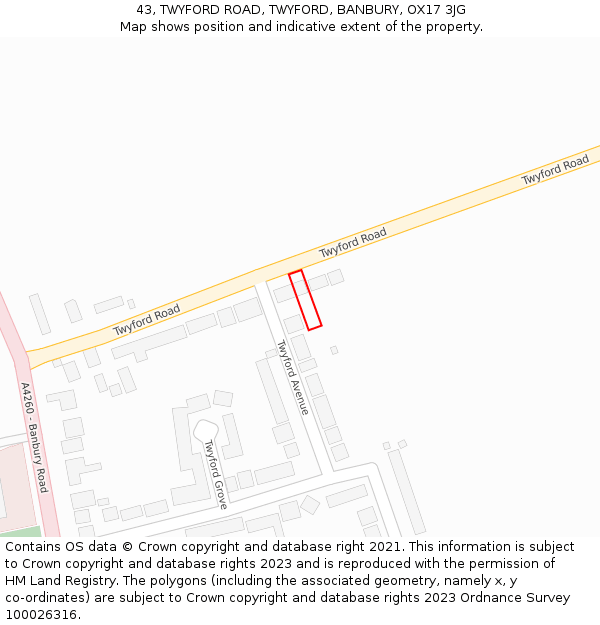 43, TWYFORD ROAD, TWYFORD, BANBURY, OX17 3JG: Location map and indicative extent of plot