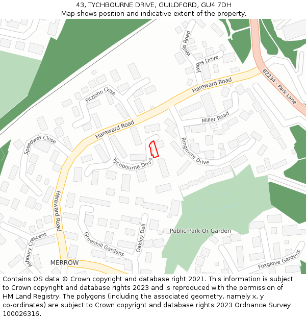43, TYCHBOURNE DRIVE, GUILDFORD, GU4 7DH: Location map and indicative extent of plot