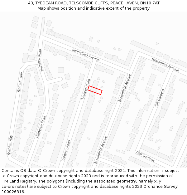 43, TYEDEAN ROAD, TELSCOMBE CLIFFS, PEACEHAVEN, BN10 7AT: Location map and indicative extent of plot