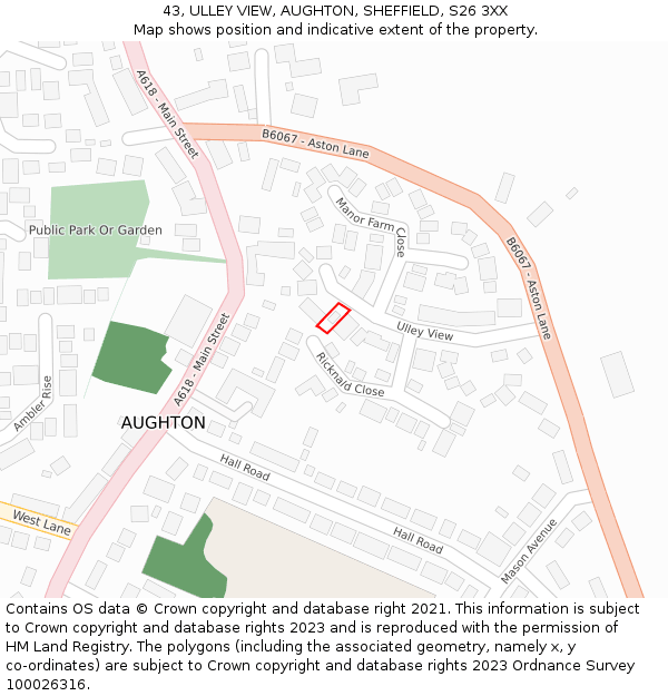 43, ULLEY VIEW, AUGHTON, SHEFFIELD, S26 3XX: Location map and indicative extent of plot
