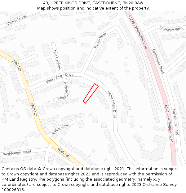 43, UPPER KINGS DRIVE, EASTBOURNE, BN20 9AW: Location map and indicative extent of plot