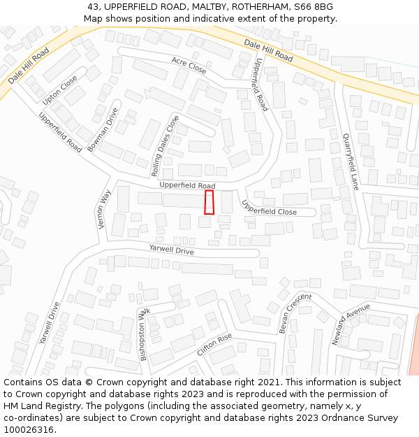 43, UPPERFIELD ROAD, MALTBY, ROTHERHAM, S66 8BG: Location map and indicative extent of plot