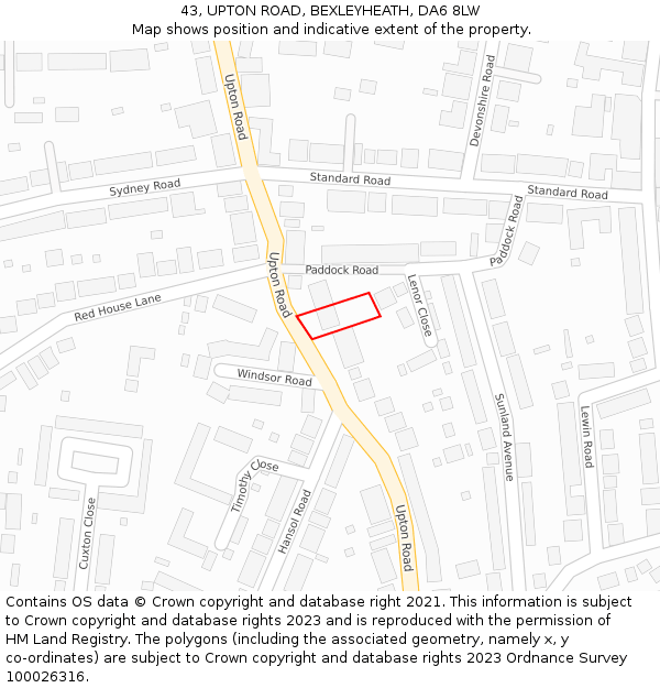 43, UPTON ROAD, BEXLEYHEATH, DA6 8LW: Location map and indicative extent of plot