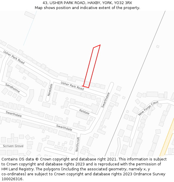43, USHER PARK ROAD, HAXBY, YORK, YO32 3RX: Location map and indicative extent of plot