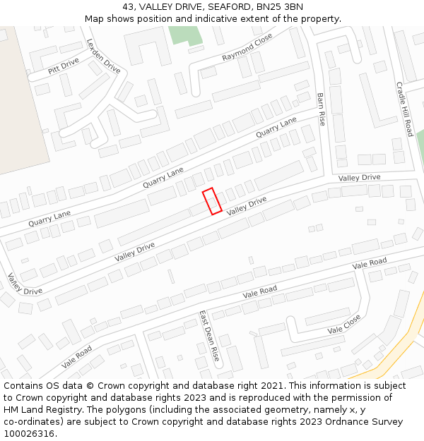 43, VALLEY DRIVE, SEAFORD, BN25 3BN: Location map and indicative extent of plot