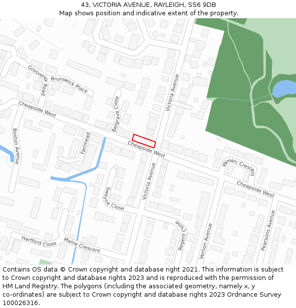 43, VICTORIA AVENUE, RAYLEIGH, SS6 9DB: Location map and indicative extent of plot