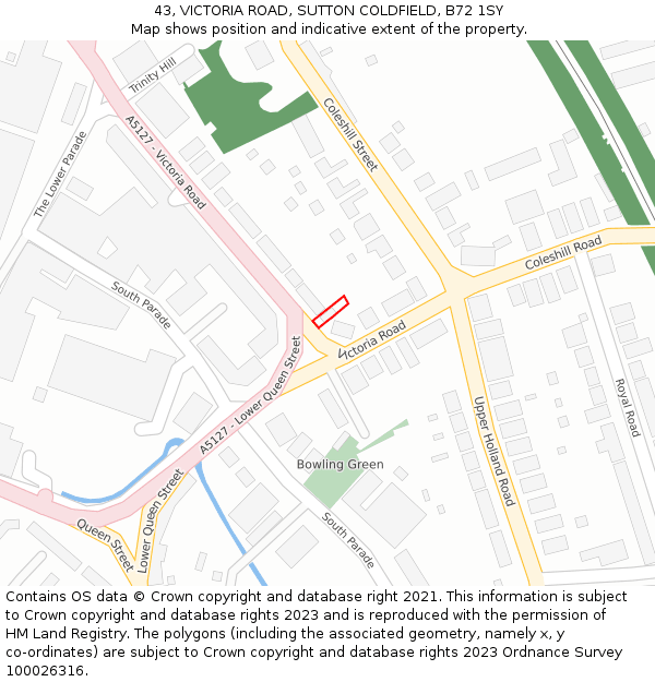 43, VICTORIA ROAD, SUTTON COLDFIELD, B72 1SY: Location map and indicative extent of plot