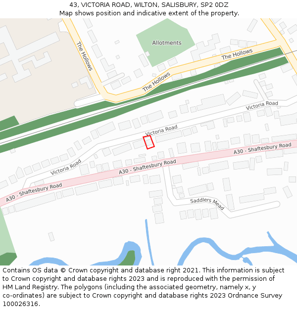 43, VICTORIA ROAD, WILTON, SALISBURY, SP2 0DZ: Location map and indicative extent of plot