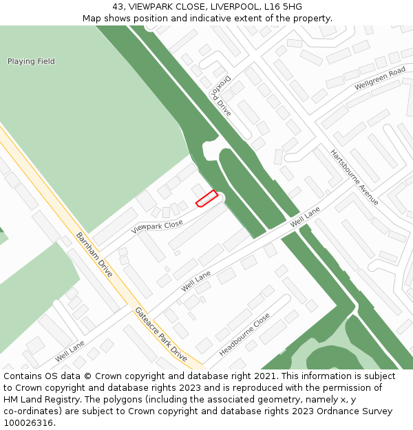 43, VIEWPARK CLOSE, LIVERPOOL, L16 5HG: Location map and indicative extent of plot