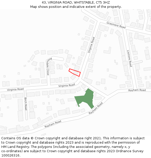 43, VIRGINIA ROAD, WHITSTABLE, CT5 3HZ: Location map and indicative extent of plot