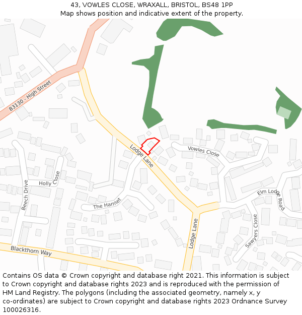 43, VOWLES CLOSE, WRAXALL, BRISTOL, BS48 1PP: Location map and indicative extent of plot