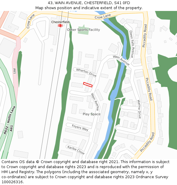 43, WAIN AVENUE, CHESTERFIELD, S41 0FD: Location map and indicative extent of plot