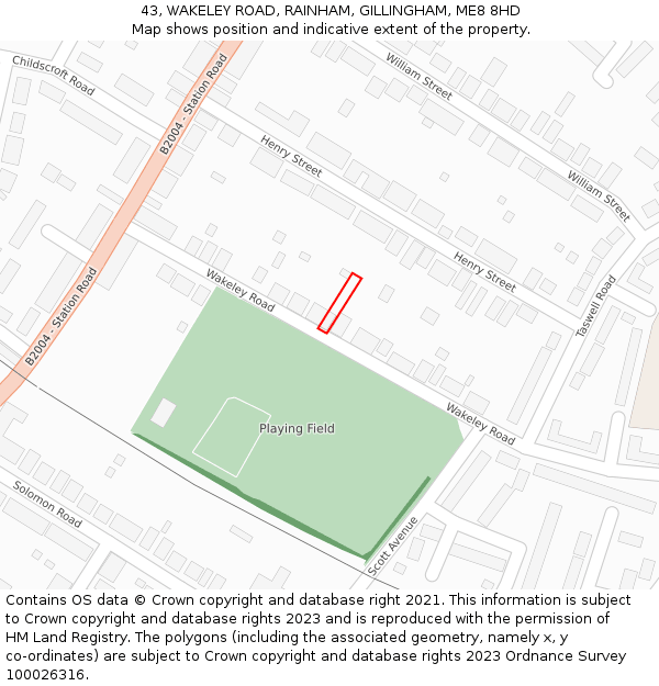 43, WAKELEY ROAD, RAINHAM, GILLINGHAM, ME8 8HD: Location map and indicative extent of plot