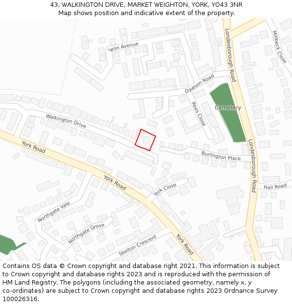 43, WALKINGTON DRIVE, MARKET WEIGHTON, YORK, YO43 3NR: Location map and indicative extent of plot